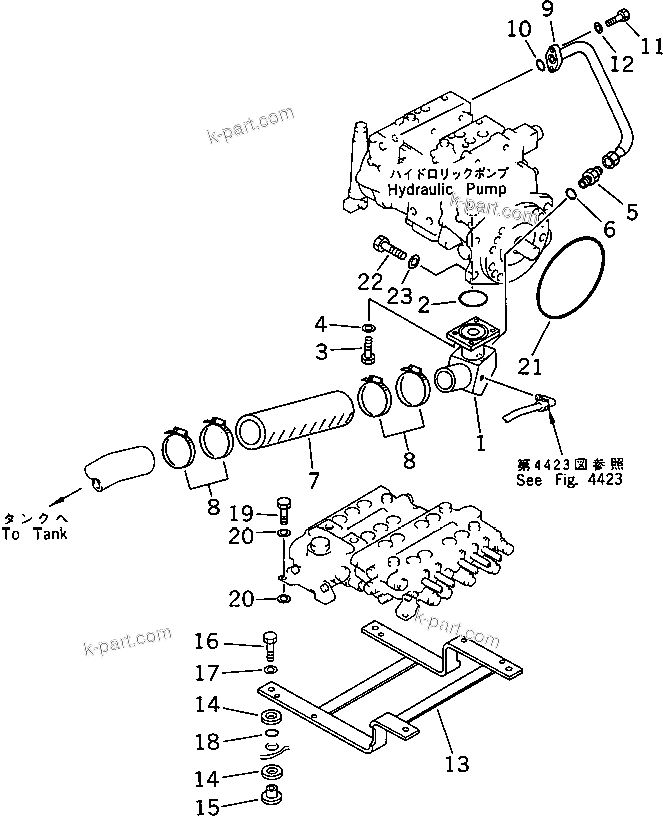 Komatsu parts book diagram for PC120S-3 S/N 18001-UP: HYDRAULIC PIPING (TANK TO PUMP TO VALVE) (1/2)