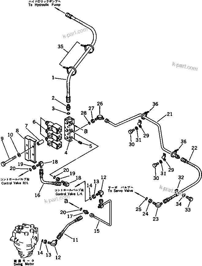 Komatsu parts book diagram for PC120S-3 S/N 18001-UP: HYDRAULIC PIPING (PILOT CIRCUIT) (1/2) (WITH AUTO DECELERATION)(#18001-18714)