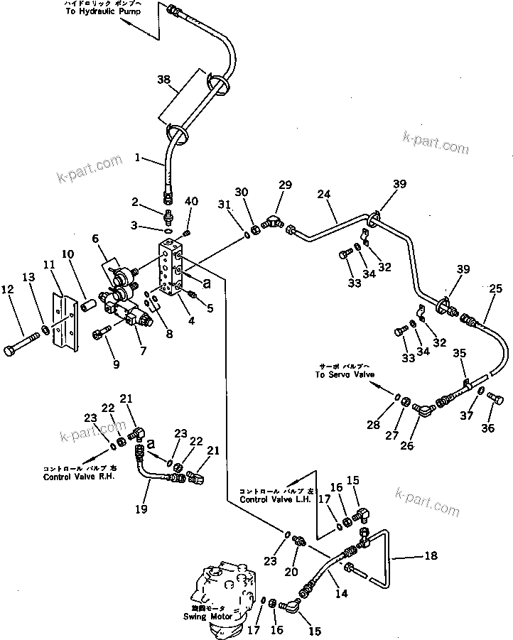 Komatsu parts book diagram for PC120S-3 S/N 18001-UP: HYDRAULIC PIPING (PILOT CIRCUIT) (1/2) (WITH AUTO DECELERATION)(#21100-)
