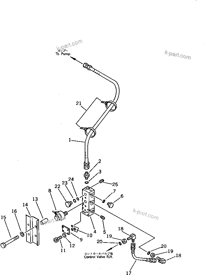Komatsu parts book diagram for PC120S-3 S/N 18001-UP: HYDRAULIC PIPING (PILOT CIRCUIT) (1/2)(WITHOUT AUTO DECELERATION)(#21100-)