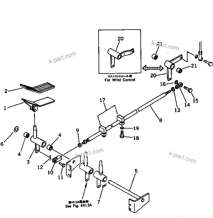 Komatsu parts book diagram for PC120S-3 S/N 18001-UP: CONTROL LINKAGE (1/2) (ADDITIONAL HYDRAULIC CIRCUIT)(#21100-)