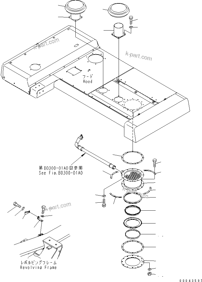 Komatsu parts book diagram for PC1250SP-8 S/N 30001-30157 (ecot3, For SP): EXHAUST (PRECLEANER)(#30001-30004)