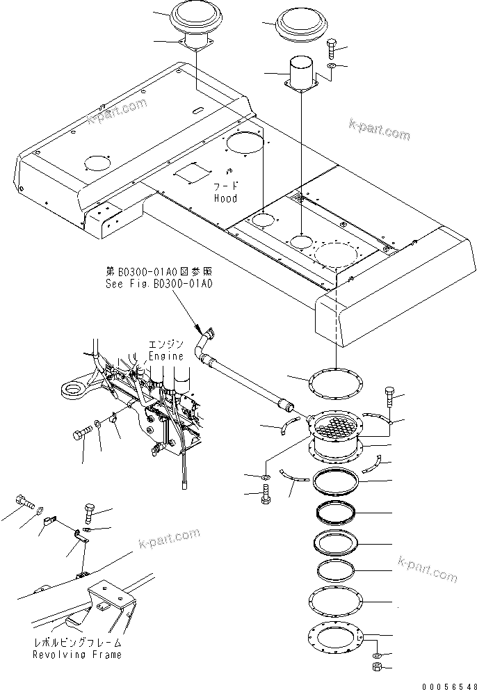 Komatsu parts book diagram for PC1250SP-8 S/N 30001-30157 (ecot3, For SP): EXHAUST (PRECLEANER)(#30005-)