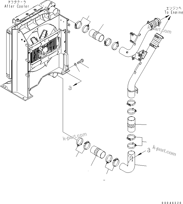 Komatsu parts book diagram for PC1250SP-8 S/N 30001-30157 (ecot3, For SP): COOLING (AFTER COOLER) (AIR PIPING)(#30001-)