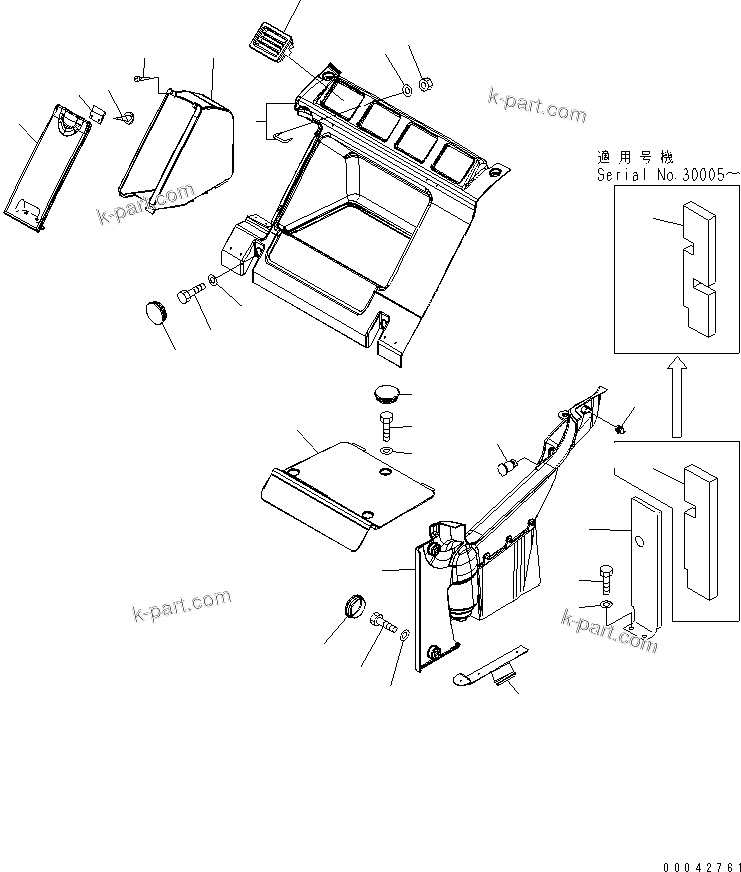 Komatsu parts book diagram for PC1250SP-8 S/N 30001-30157 (ecot3, For SP): SEAT REAR COVER (12V POWER SOURCE)(#30001-)