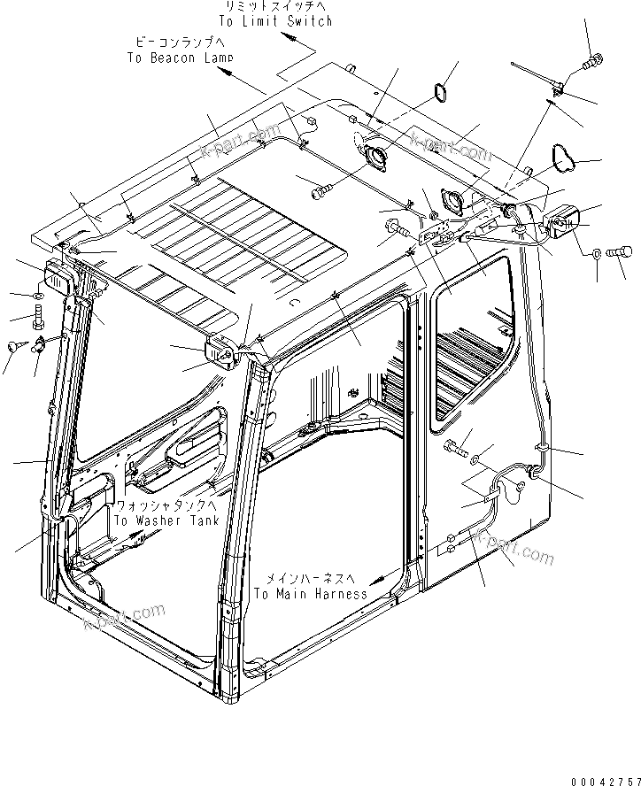 Komatsu parts book diagram for PC1250SP-8 S/N 30001-30157 (ecot3, For SP): OPERATOR'S CAB (ELECTRICAL) (RADIO  ? WORK LAMP AND STEP LAMP) (QUARRY SPEC.)(#30001-)
