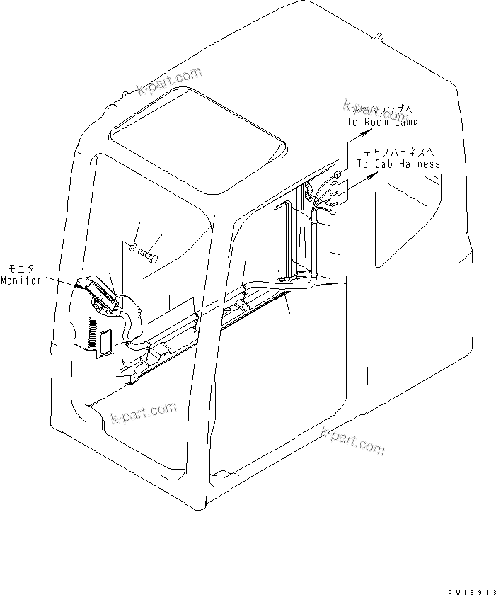 Komatsu parts book diagram for PC1250SP-8 S/N 30001-30157 (ecot3, For SP): OPERATOR'S CAB (WIRING) (PULL UP WINDOW)(#30001-)