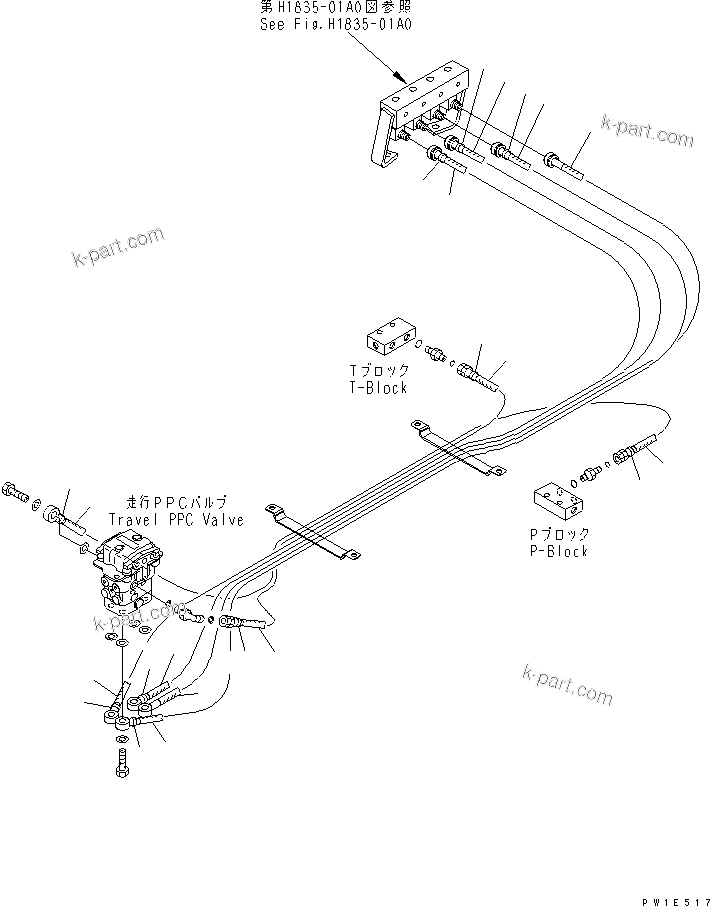 Komatsu parts book diagram for PC1250SP-8 S/N 30001-30157 (ecot3, For SP): FLOOR FRAME (PPC HOSE) (1/2)(#30001-)