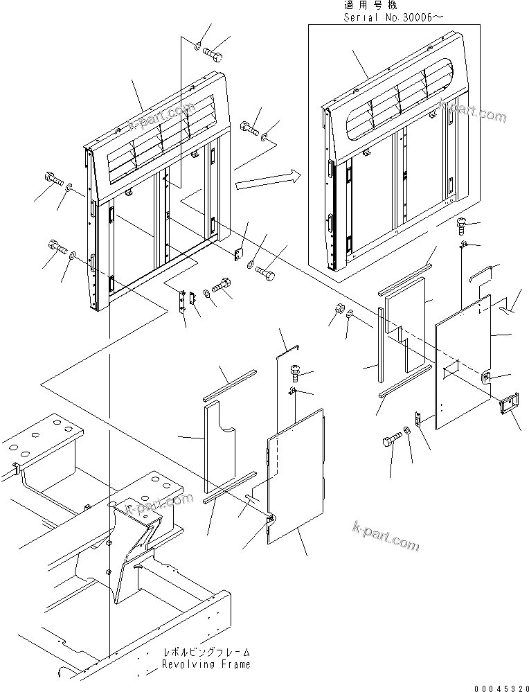 Komatsu parts book diagram for PC1250SP-8 S/N 30001-30157 (ecot3, For SP): LEFT SIDE COVER (REAR SIDE)(#30001-)