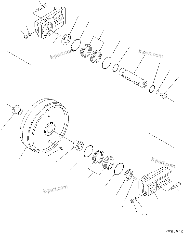 Komatsu parts book diagram for PC1250SP-8 S/N 30001-30157 (ecot3, For SP): TRACK FRAME (FRONT IDLER) (R.H.)(#30001-)