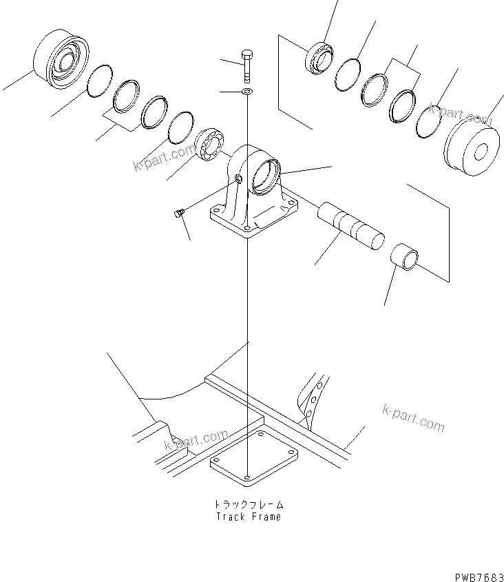 Komatsu parts book diagram for PC1250SP-8 S/N 30001-30157 (ecot3, For SP): TRACK FRAME (CARRIER ROLLER) (L.H.) (COLD WEATHER A SPEC.)(#30001-)