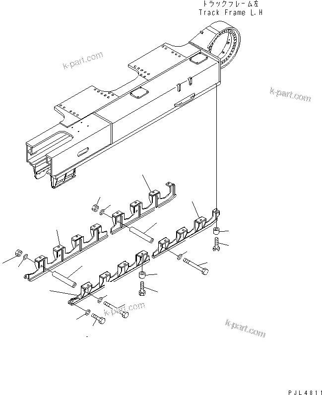 Komatsu parts book diagram for PC1250SP-8 S/N 30001-30157 (ecot3, For SP): TRACK FRAME (TRACK ROLLER FULL GUARD) (L.H.)(#30001-)