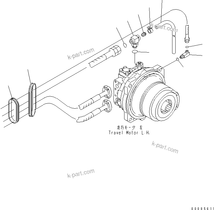 Komatsu parts book diagram for PC1250SP-8 S/N 30001-30157 (ecot3, For SP): TRACK FRAME (TRAVEL PIPING) (MOTOR SIDE) (L.H.)(#30078-)