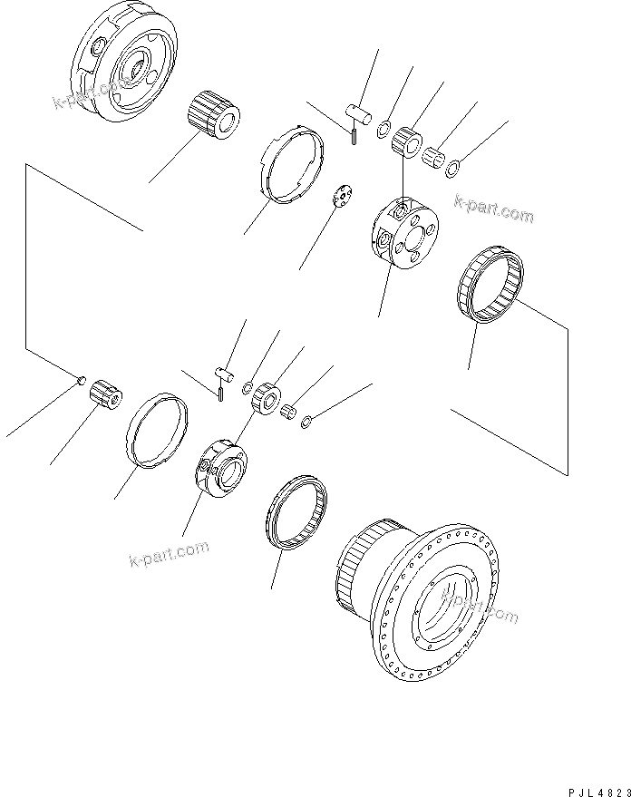 Komatsu parts book diagram for PC1250SP-8 S/N 30001-30157 (ecot3, For SP): TRACK FRAME (FINAL DRIVE) (1ST AND 2ND CARRIER) (R.H.)(#30001-)