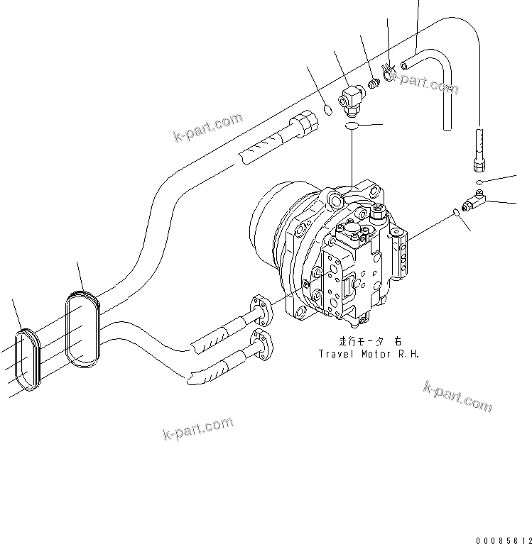Komatsu parts book diagram for PC1250SP-8 S/N 30001-30157 (ecot3, For SP): TRACK FRAME (TRAVEL PIPING) (MOTOR SIDE) (R.H.)(#30078-)