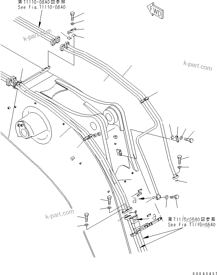 Komatsu parts book diagram for PC1250SP-8 S/N 30001-30157 (ecot3, For SP): BOOM (7.8M) (BUCKET CYLINDER PIPING) (CENTER) (BACKHOE)(#30001-)