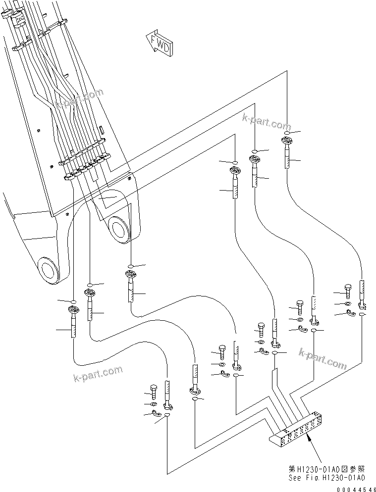 Komatsu parts book diagram for PC1250SP-8 S/N 30001-30157 (ecot3, For SP): BOOM (7.8M) (HOSE) (FOR BACKHOE)(#30001-)