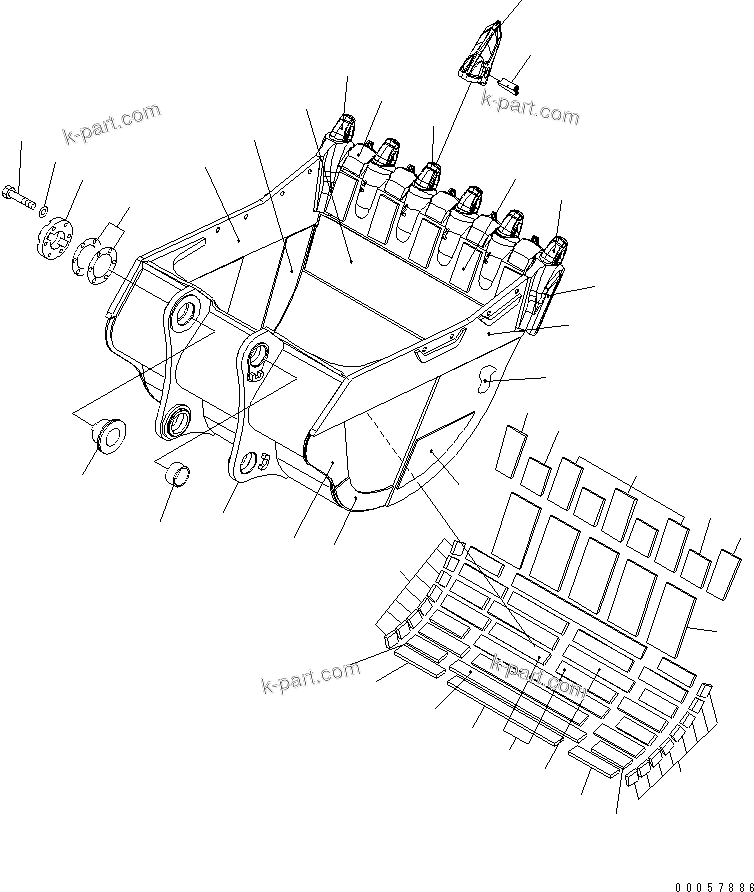 Komatsu parts book diagram for PC1250SP-8 S/N 30001-30157 (ecot3, For SP): BUCKET 6.7M3 2280MM (HORIZONTAL PIN TYPE)(#30001-)
