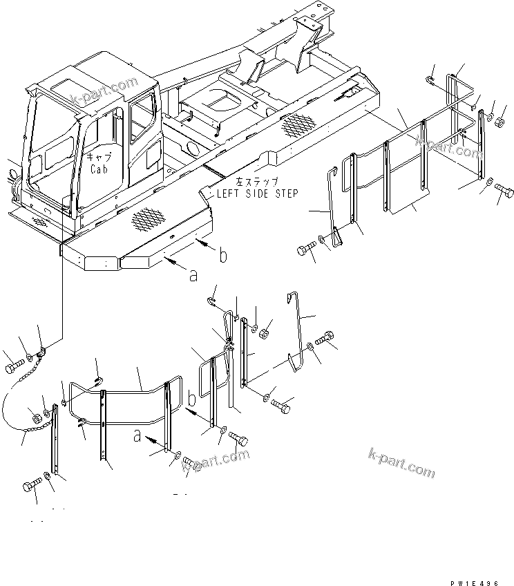 Komatsu parts book diagram for PC1250SP-8 S/N 30001-30157 (ecot3, For SP): LEFT SIDE STEP (HANDRAIL)(#30001-30004)