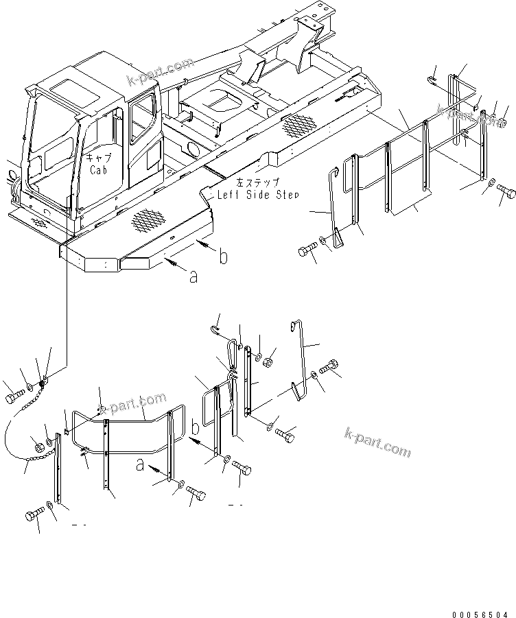 Komatsu parts book diagram for PC1250SP-8 S/N 30001-30157 (ecot3, For SP): LEFT SIDE STEP (HANDRAIL)(#30005-)