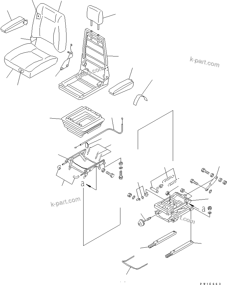 Komatsu parts book diagram for PC1250SP-8 S/N 30001-30157 (ecot3, For SP): OPERATOR'S SEAT ASS'Y (SUSPENSION)(#30001-30067)