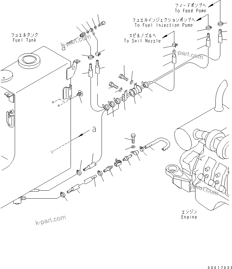 Komatsu parts book diagram for PC128US-2-A S/N 9501-UP: FUEL LINE