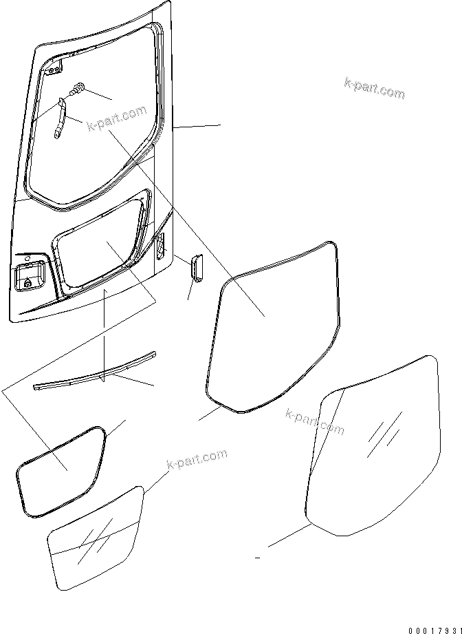 Komatsu parts book diagram for PC128US-2-A S/N 9501-UP: OPERATOR'S CAB (DOOR)