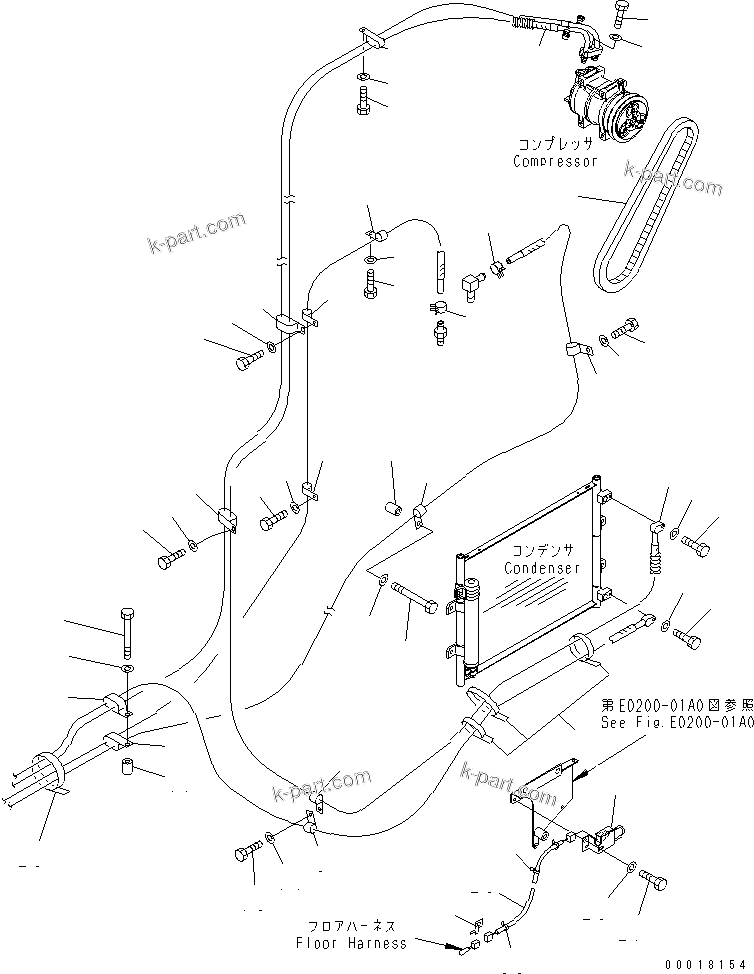 Komatsu parts book diagram for PC128US-2-A S/N 9501-UP: AIR CONDITIONER (HOSE) (FOR AUTO AIR CONDITIONER)