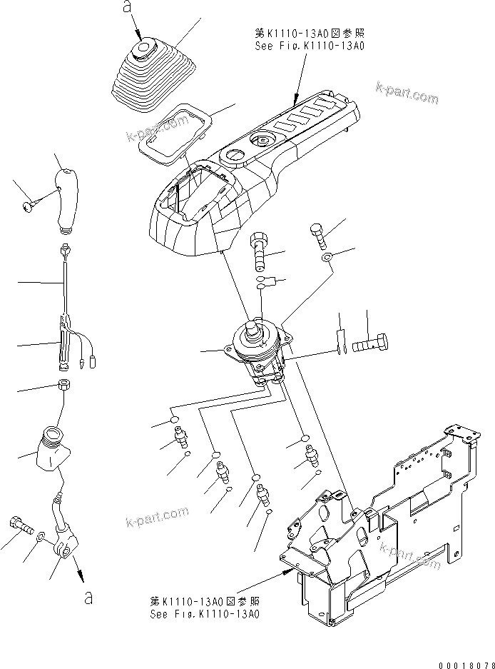 Komatsu parts book diagram for PC128US-2-A S/N 9501-UP: FLOOR FRAME (LEVER AND VALVE) (R.H.)