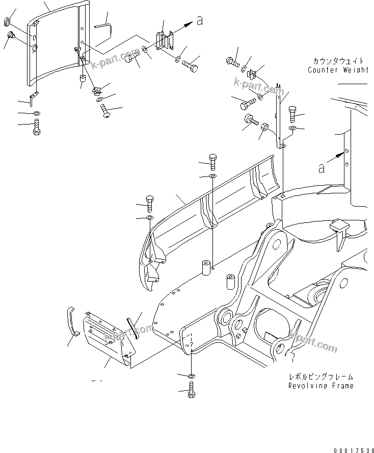 Komatsu parts book diagram for PC128US-2-A S/N 9501-UP: SIDE COVER R.H. (COUNTER WEIGHT COVER)
