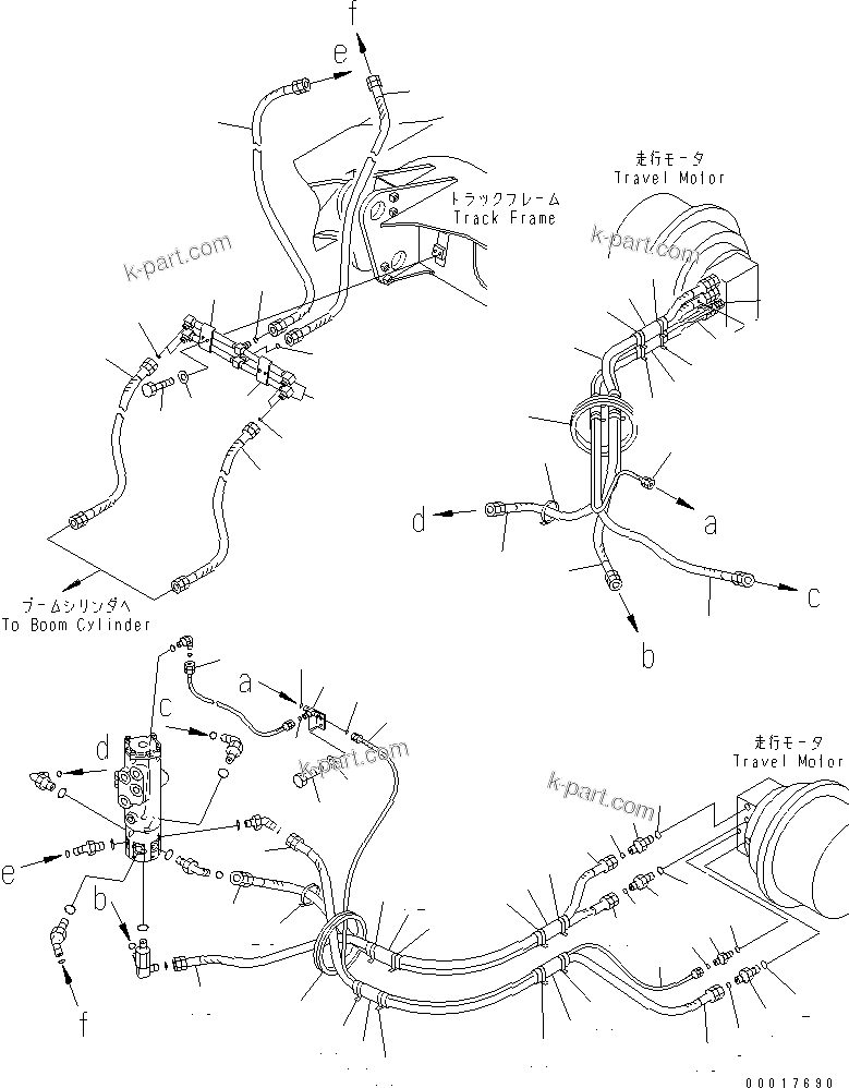 Komatsu parts book diagram for PC128US-2-A S/N 9501-UP: TRAVEL PIPING LOWER (FOR BLADE)