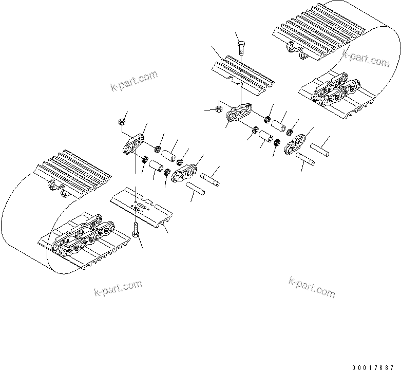 Komatsu parts book diagram for PC128US-2-A S/N 9501-UP: TRACK SHOE (TRIPLE GROUSER WITH LONG HOLE) (500MM WIDE)