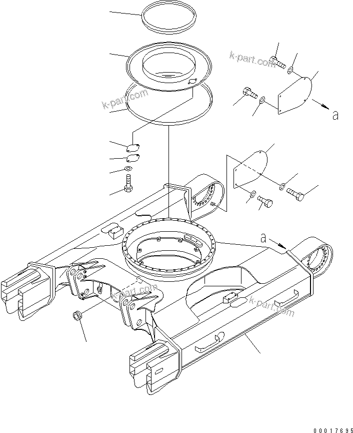 Komatsu parts book diagram for PC128US-2-A S/N 9501-UP: TRACK FRAME (FOR BLADE AND T/R GUARD OR UNDER COVER)