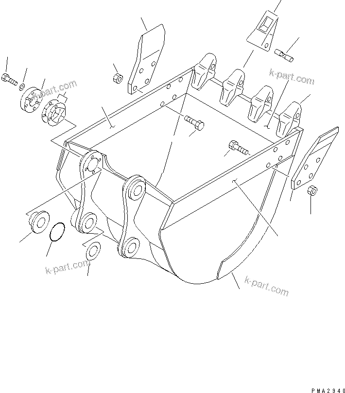 Komatsu parts book diagram for PC128US-2-A S/N 9501-UP: REINFORCED BUCKET ? 0.45M3 WIDHT 860MM (HORIZONTAL PIN TYPE)