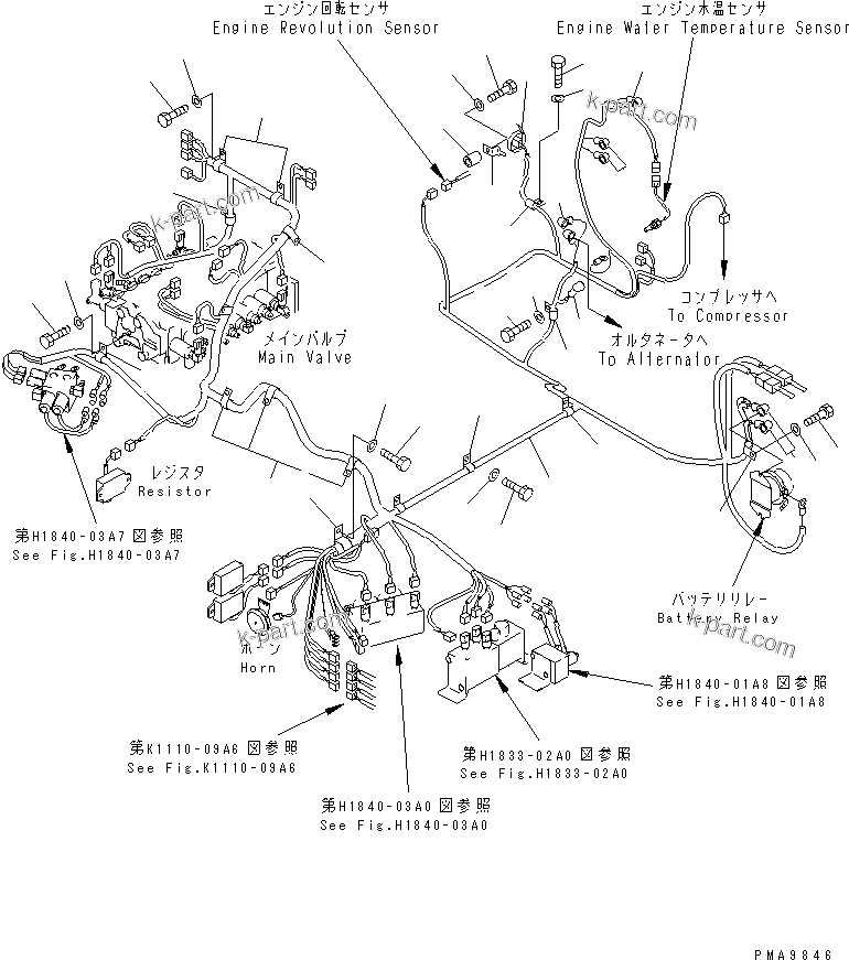 Komatsu parts book diagram for PC128UU-1 S/N 1001-UP: ELECTRICAL (MAIN HARNESS 1/2) (FOR AUTO HORIZONTALLY DIGGING)(#1001-2346)