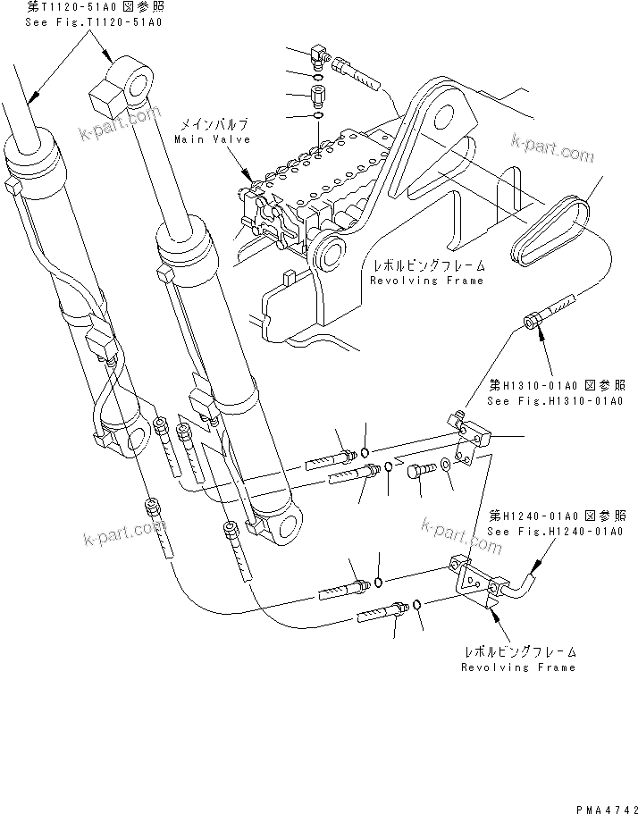 Komatsu parts book diagram for PC128UU-1 S/N 1001-UP: BOOM LINE (REVOLVING FRAME SIDE)