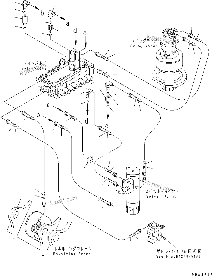 Komatsu parts book diagram for PC128UU-1 S/N 1001-UP: TRAVEL PIPING (REVOLVING FRAME SIDE)