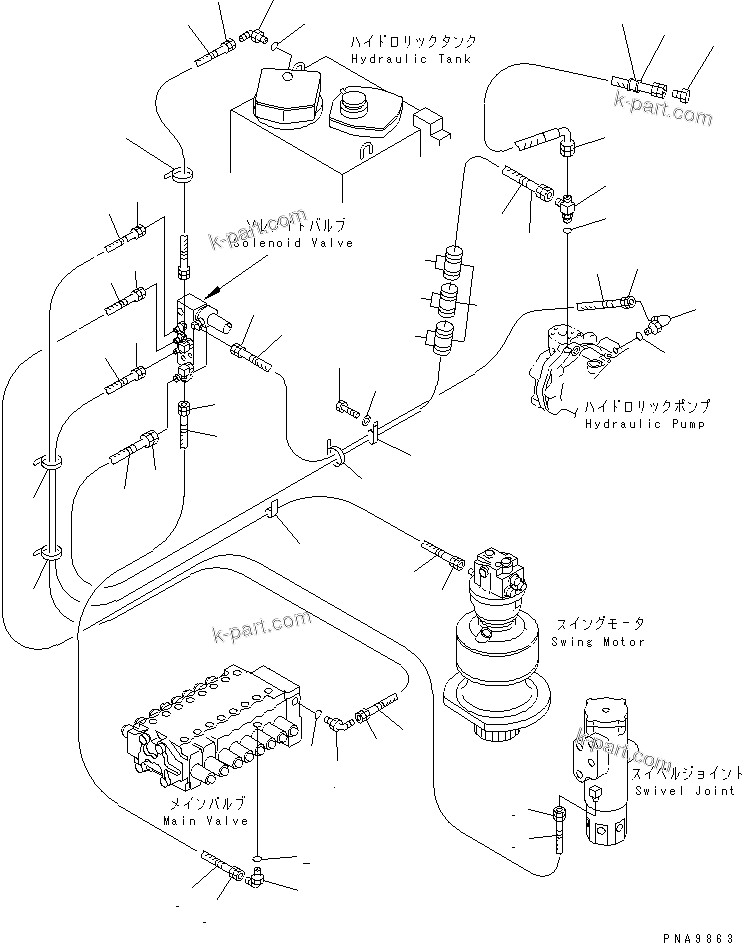 Komatsu parts book diagram for PC128UU-1 S/N 1001-UP: SOLENOID VALVE LINE (PIPING)(#1001-2346)