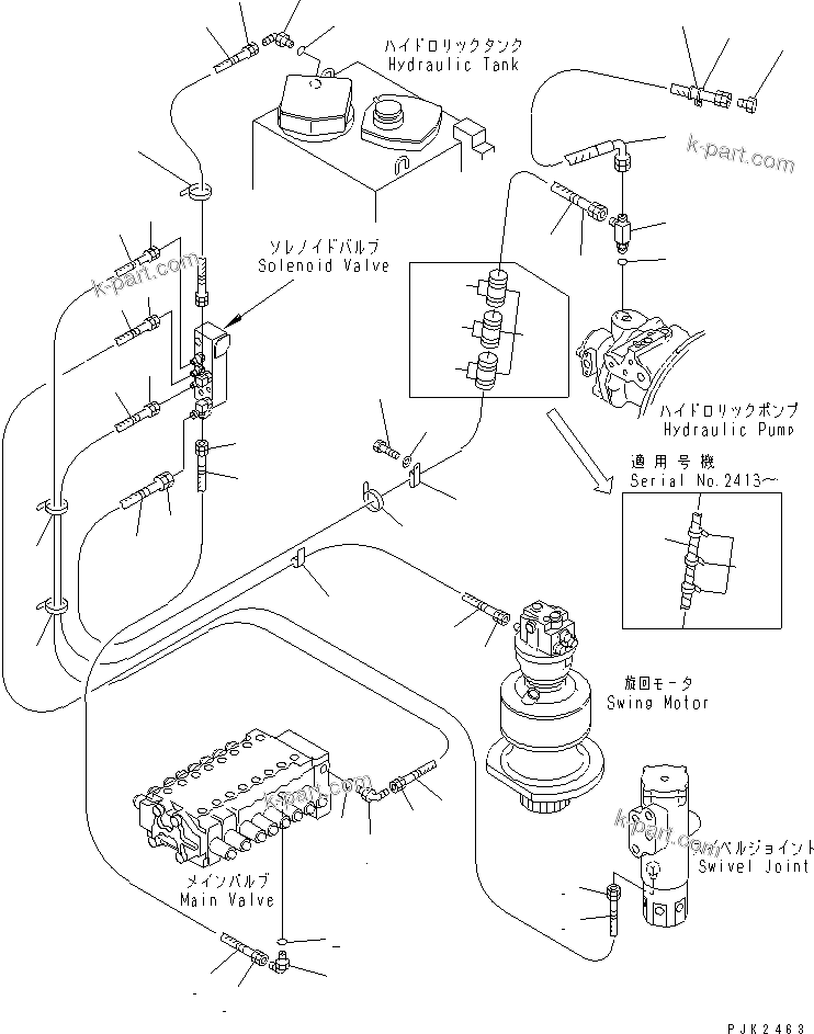 Komatsu parts book diagram for PC128UU-1 S/N 1001-UP: SOLENOID VALVE LINE (PIPING)(#2347-)