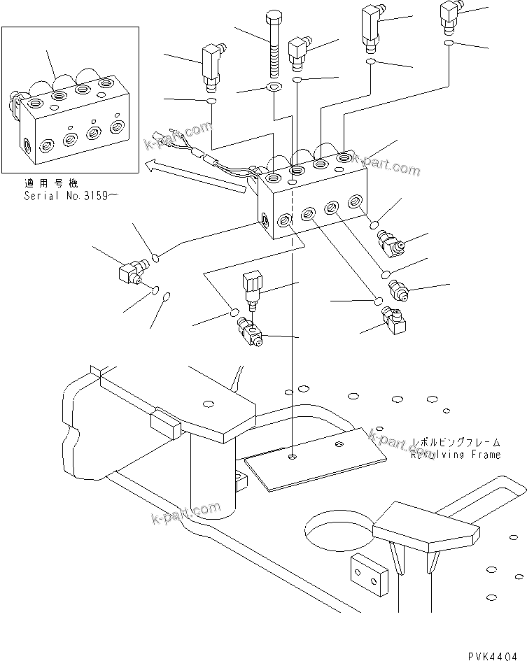 Komatsu parts book diagram for PC128UU-1 S/N 1001-UP: P.P.C. MAIN LINE (SAFETY VALVE AND ELBOW)