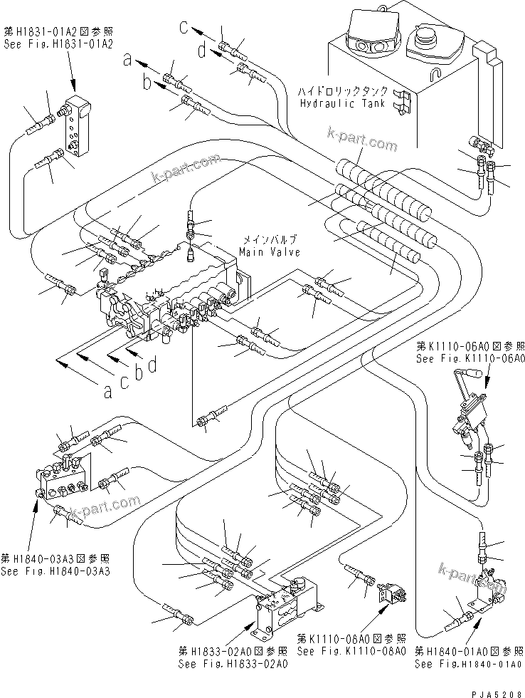 Komatsu parts book diagram for PC128UU-1 S/N 1001-UP: P.P.C. MAIN LINE (P.P.C. VALVE LINE R.H.) (FOR MONO-BOOM)