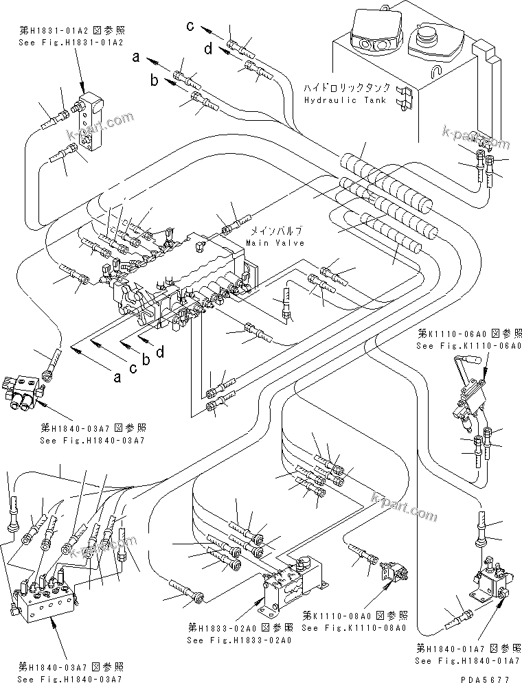 Komatsu parts book diagram for PC128UU-1 S/N 1001-UP: P.P.C. MAIN LINE (P.P.C. VALVE LINE R.H.)                        (FOR AUTO HORIZONTALLY DIGGING)