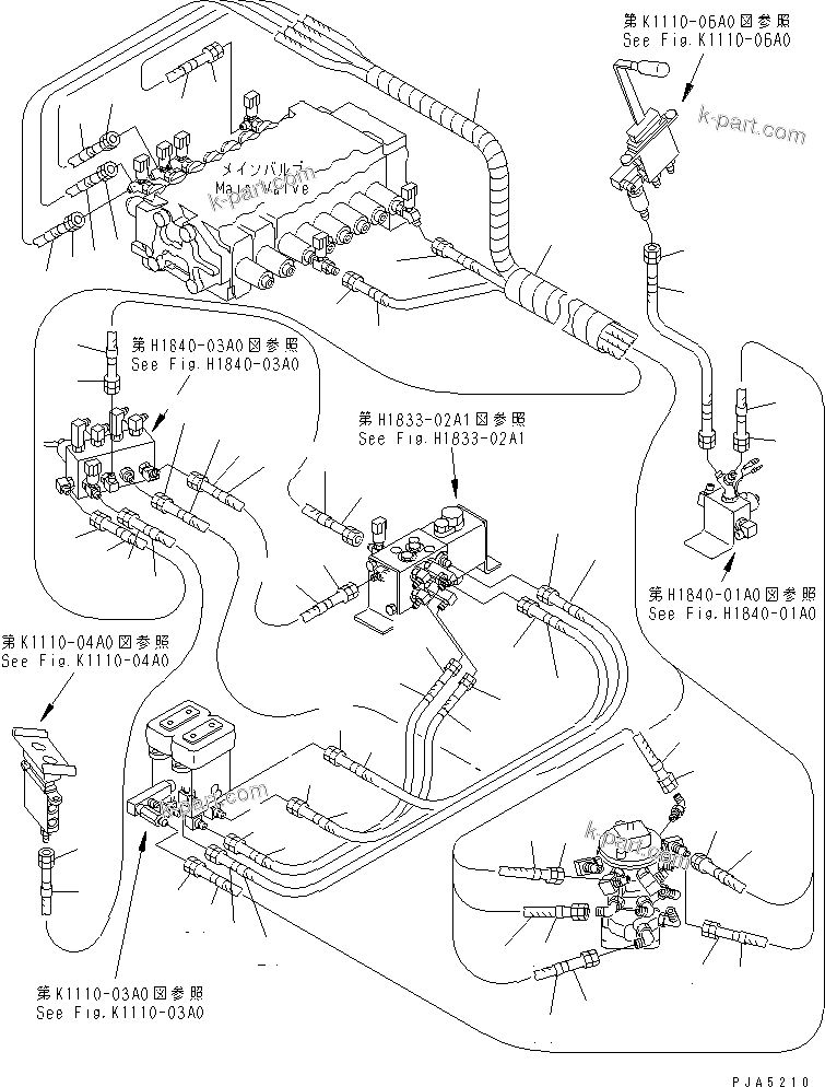 Komatsu parts book diagram for PC128UU-1 S/N 1001-UP: P.P.C. MAIN LINE (P.P.C. VALVE LINE L.H.) (MULTIPLE PATTERN      CONTROL)