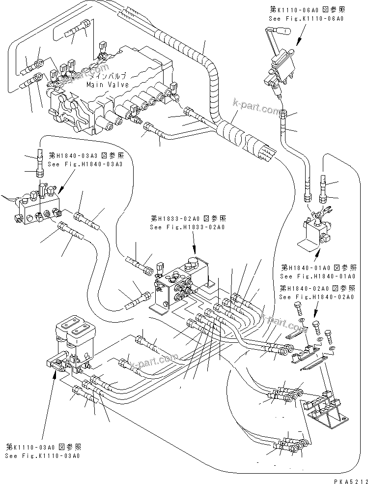 Komatsu parts book diagram for PC128UU-1 S/N 1001-UP: P.P.C. MAIN LINE (P.P.C. VALVE LINE L.H.) (FOR MONO-BOOM)