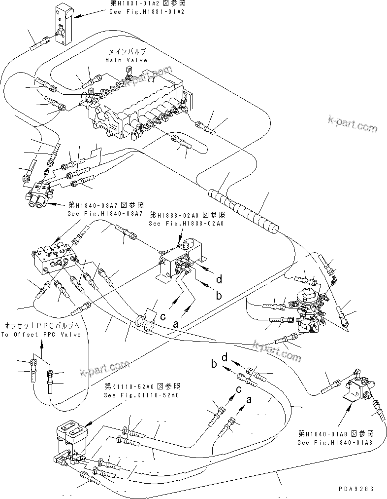 Komatsu parts book diagram for PC128UU-1 S/N 1001-UP: PPC MAIN LINE (PPC V. LINE L.H.) (MULTIPLE PATTERN CONTROL) (AUTOHORIZONTALLY DIGGING) (BLADE LESS)(#1001-2346)