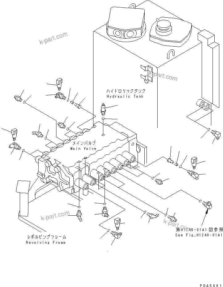 Komatsu parts book diagram for PC128UU-1 S/N 1001-UP: P.P.C. MAIN LINE (MAIN LINE ELBOW) (FOR AUTO HOLIZONTALLY        DIGGING)(#1001-2346)