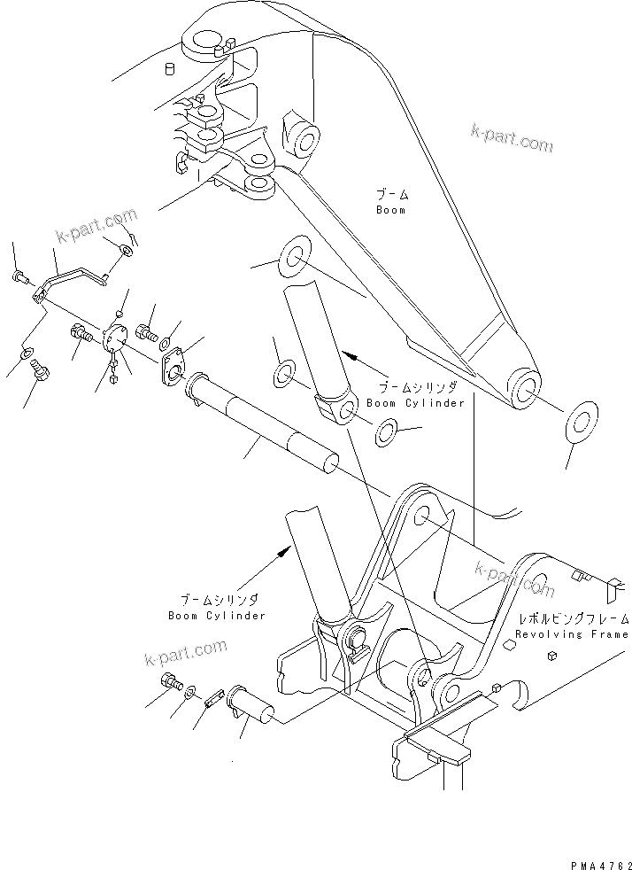 Komatsu parts book diagram for PC128UU-1 S/N 1001-UP: BOOM FOOT PIN (FOR AUTO HOLIZONTALLY DIGGING)