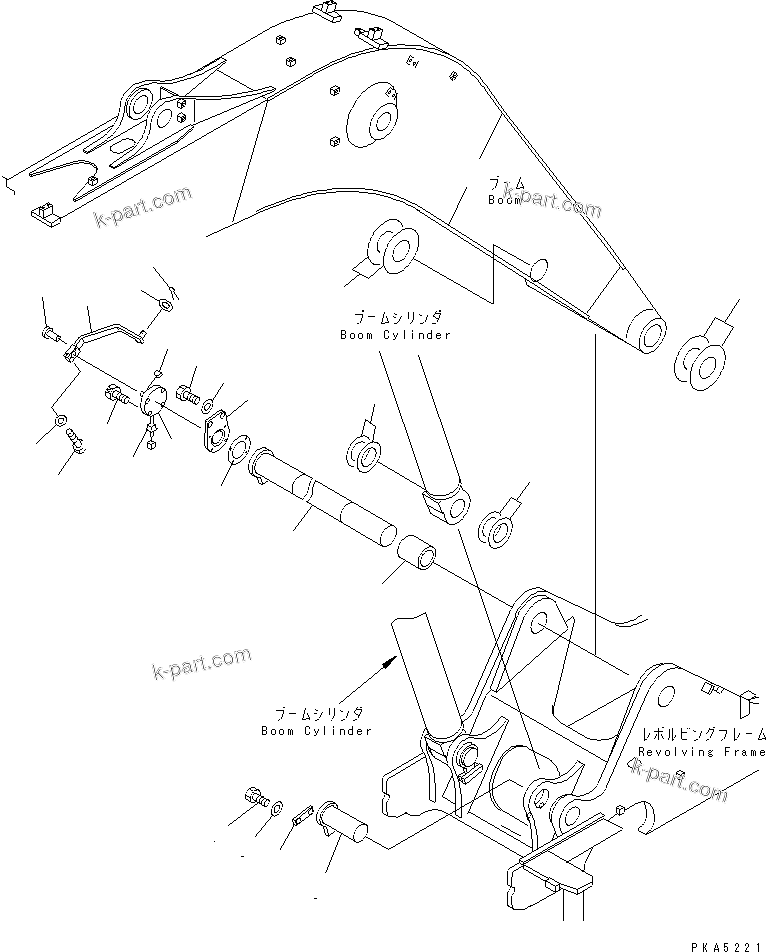 Komatsu parts book diagram for PC128UU-1 S/N 1001-UP: BOOM FOOT PIN (FOR MONO-BOOM)