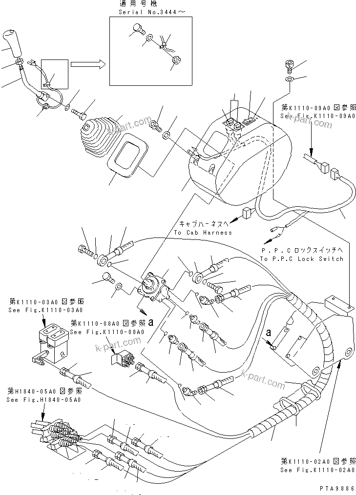 Komatsu parts book diagram for PC128UU-1 S/N 1001-UP: FLOOR FRAME (LEFT STAND) (P.P.C. VALVE LINE L.H.)
