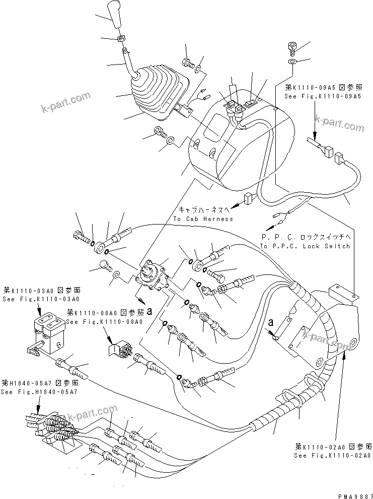 Komatsu parts book diagram for PC128UU-1 S/N 1001-UP: FLOOR FRAME (LEFT STAND) (P.P.C. VALVE LINE) (FOR AUTO           HORIZONTALLY DIGGING)(#1001-2346)